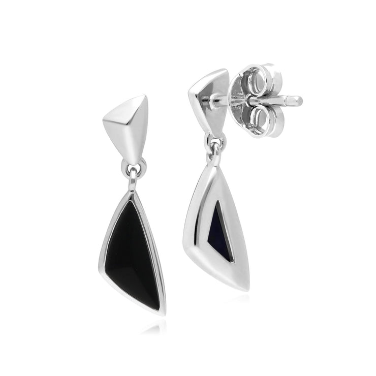 Boucles d'Oreilles Mini Pendantes Argent 925 Onyx Noire