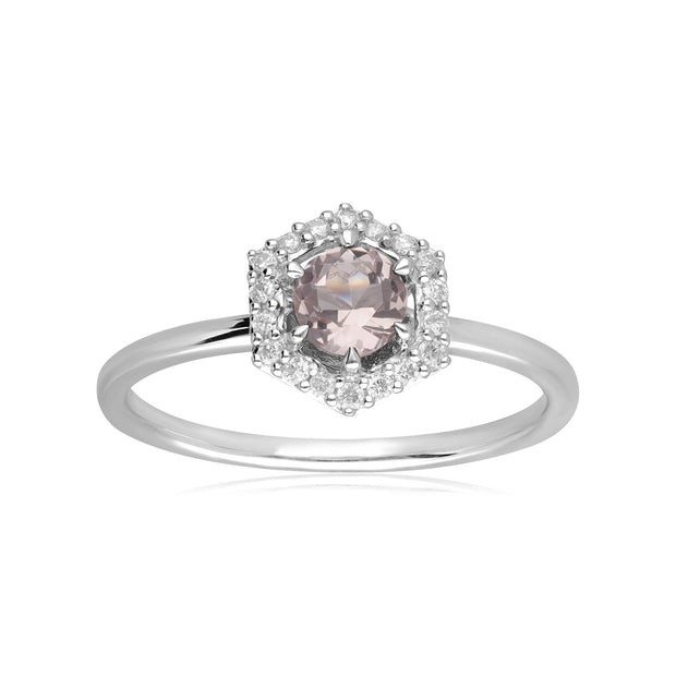 Bague Fiançailles Halo Or Blanc 375 Morganite 0,378ct et Diamant
