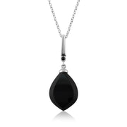 Collier Style Art Déco Argent 925 Onyx Cabochon Noir et Spinelle Noir