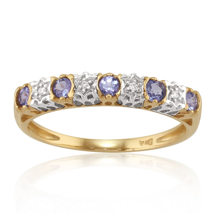 9 Ct Or Jaune 0.23ct TANZANITE & 2PT Bague diamant mi-éternité