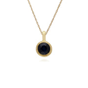 Saphir Collier, 9 CT or Jaune Saphir Pierre Unique Rond Milgrain Pendentif sur 45cm Chaîne