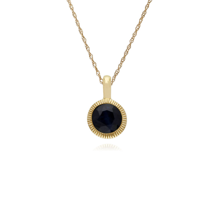 Saphir Collier, 9 CT or Jaune Saphir Pierre Unique Rond Milgrain Pendentif sur 45cm Chaîne