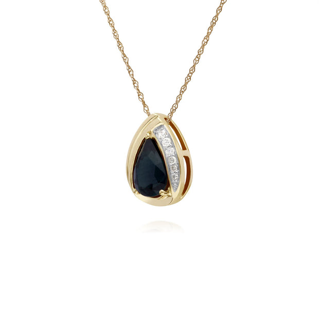 Saphir Collier, 9 CT Saphir or Jaune & Diamant Poire Classique Pendentif sur 45cm Chaîne