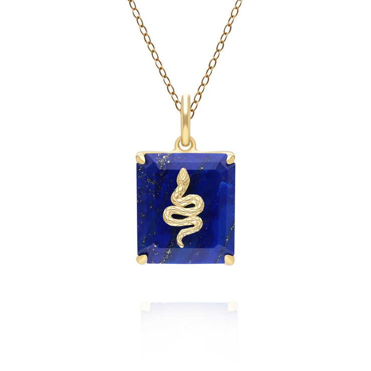 Pendentif Grand Deco Serpent en Lapis Lazuli en Argent Doré à l'Or Fin