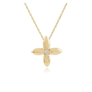 Pendentif Floral Or Jaune 375 Diamant Doré Rond
