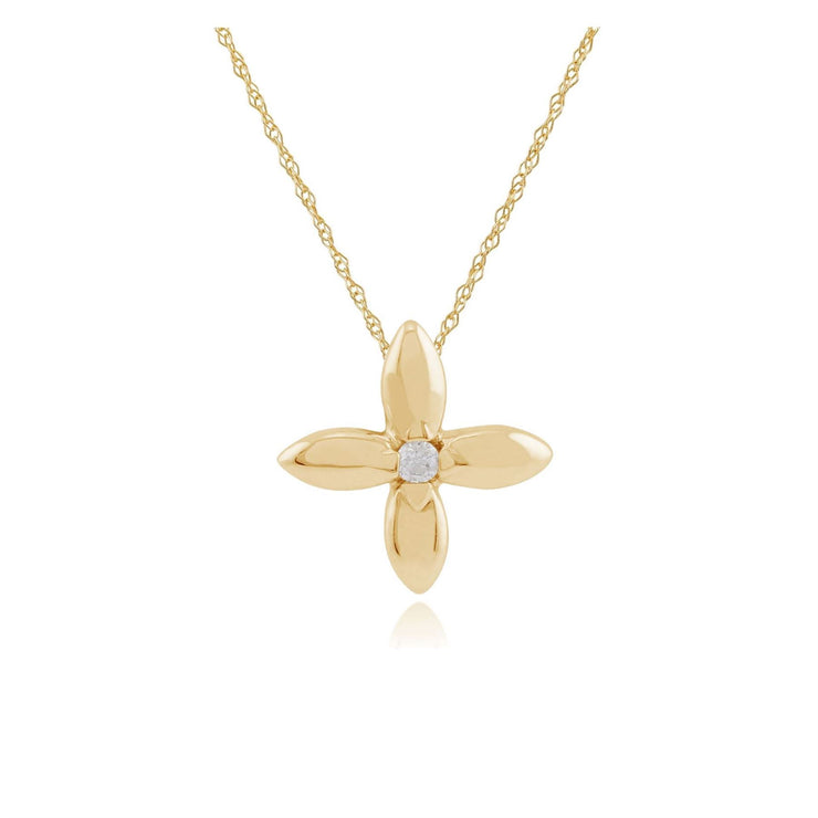 Pendentif Floral Or Jaune 375 Diamant Doré Rond