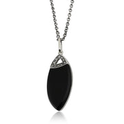 Pendentif Style Art Déco Argent 925 Onyx Noir et Marcassite