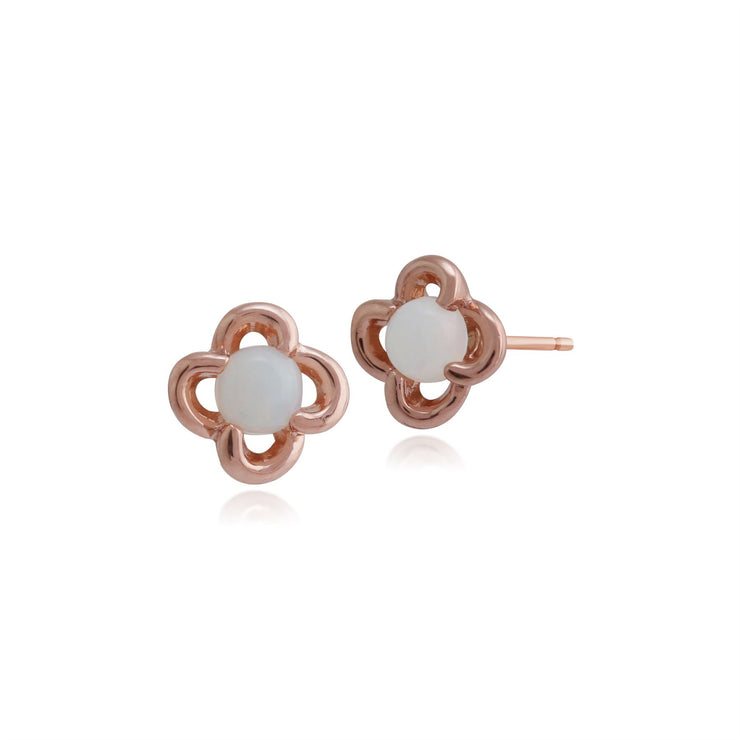 Pendentif et Boucles d'Oreilles Clou Floral Or Rose 375 Opale Fleur Sertid Clos