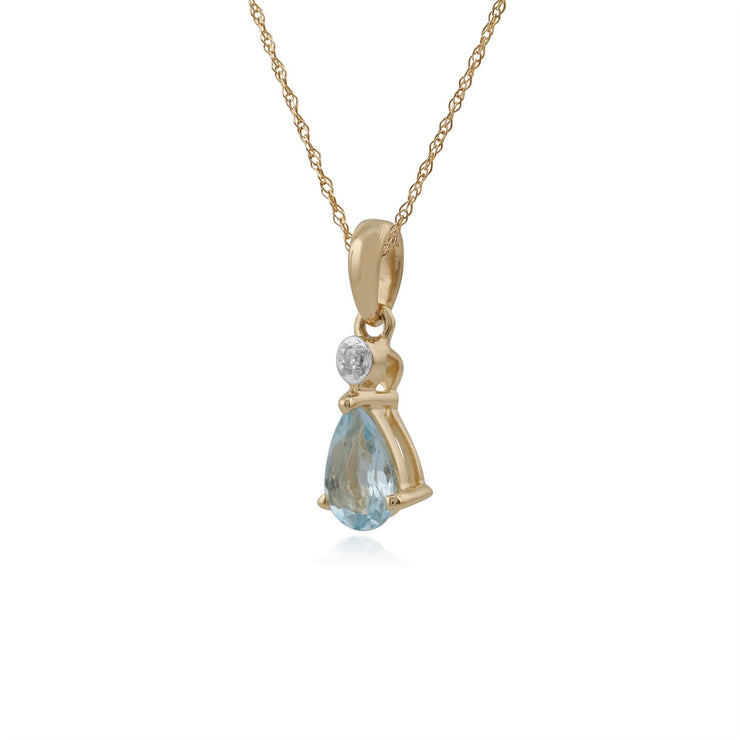 Pendentif Classique Or Jaune 375 Aigue-Marine Poire et Diamant
