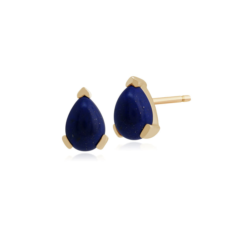 Boucles d'Oreilles Clou Classique Or Jaune 375 Lapis Lazuli Poire serti Griffe