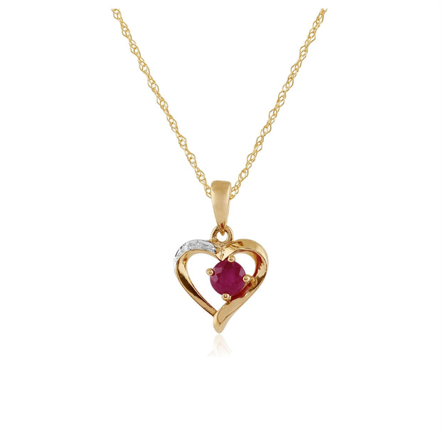 Pendentif Cœur Classique Or Jaune 925 Ruby et Diamant Rond