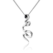 Collier Serpent Style Art Déco Argent 925 Spinelle Noir Poire et Marcassite