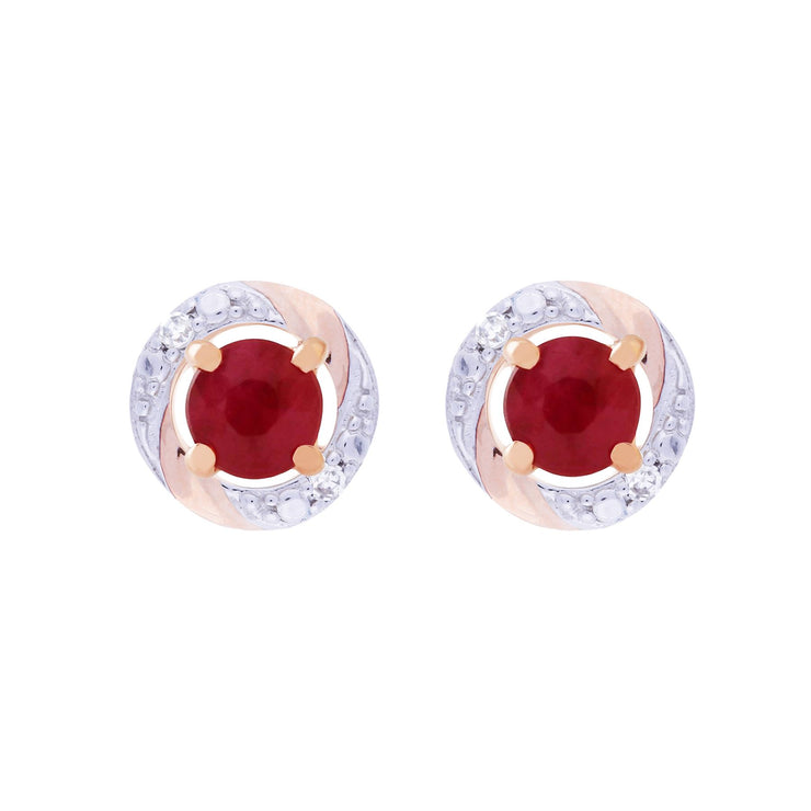 Boucles d'Oreilles Clou Rubis Classique Or Rose 375 Diamant et Ear-Jacket Rond