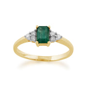 Bague en Or Jaune 9ct avec Emeraude Baguette et Diamants Ronds