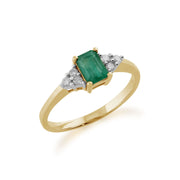 Bague en Or Jaune 9ct avec Emeraude Baguette et Diamants Ronds