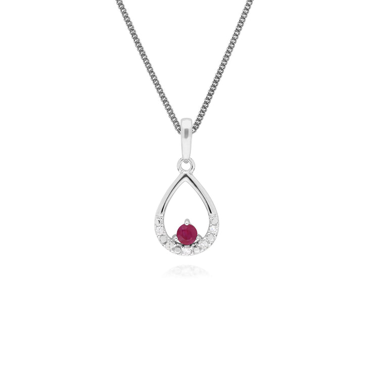 9 ct or Blanc Unique Rubis & Diamant Poire Pendentif sur 45cm Chaîne