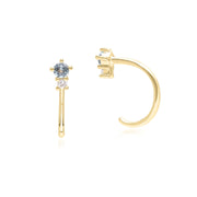 Boucles d'Oreilles Créoles Pull Through Modern Classic en Or Jaune 9 carats avec Topaze Bleue Ciel et Diamants