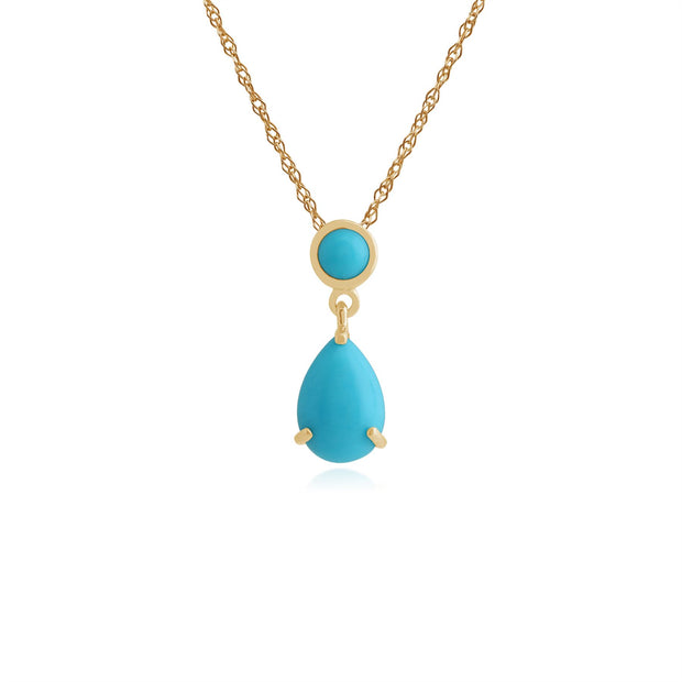 Pendentif et Boucles d'Oreilles Pendantes Classique Or Jaune 375 Turquoise Ronde et Poire