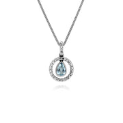 Argent Sterling Gouttes D'Eau Topaze Bleu et Rondes Marcassite 45cm Collier