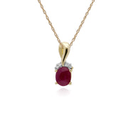 Rubis Collier, 9 CT or Jaune Ovale Rubis & Diamant Baiser Pendentif sur 45cm Chaîne