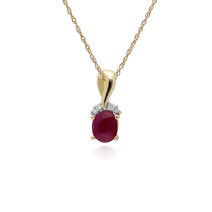 Rubis Collier, 9 CT or Jaune Ovale Rubis & Diamant Baiser Pendentif sur 45cm Chaîne