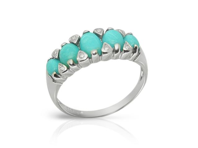 Argent Sterling 925 Turquoise Bague Cinq Pierres