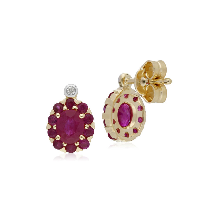 s 9 CT Rubis or Jaune & Diamant Ovale Grappe Boucles D'Oreilles Clous