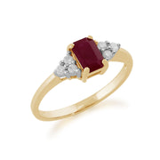 JAUNE 9 Ct Or 0.66CT NATUREL RUBIS & diamant bague pierre Unique