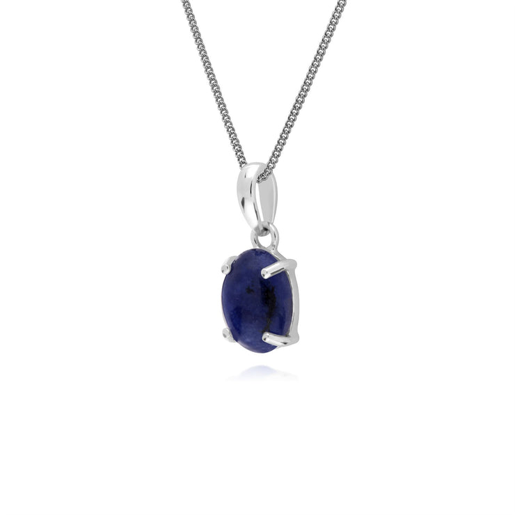Argent Sterling Sodalite Pierre Unique Ovale 45cm Collier