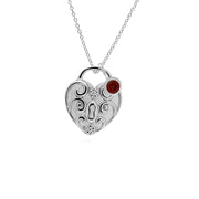 Pendentif Classique Cadenas Cœur Torsadé Argent 925 et Charms Grenat