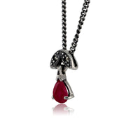Pendentif Style Art Nouveau Argent 925 Rubis Poire et Marcassite