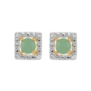 Boucles d'Oreilles Clou Jade Classique Or Jaune 375 et Ear-Jacket Carré Diamant