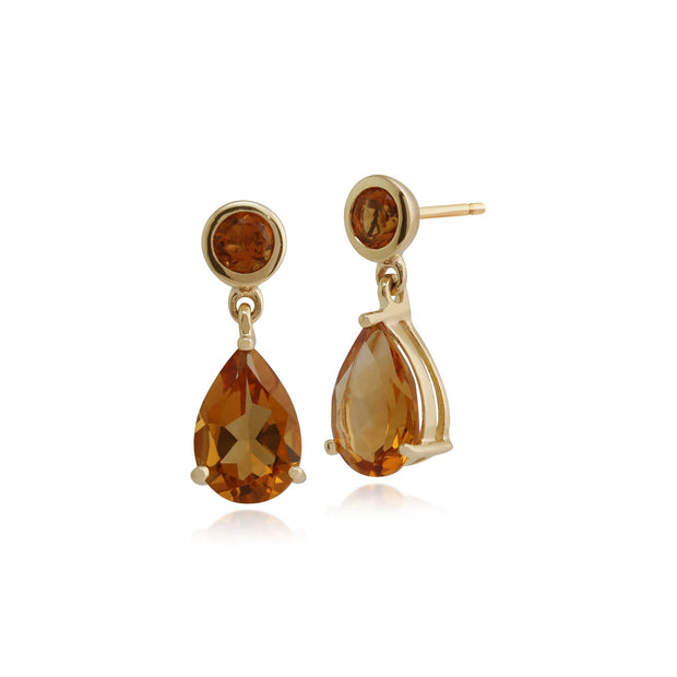 Boucles d'Oreilles Pendantes Classique Or Jaune 375 Citrine Poire & Ronde