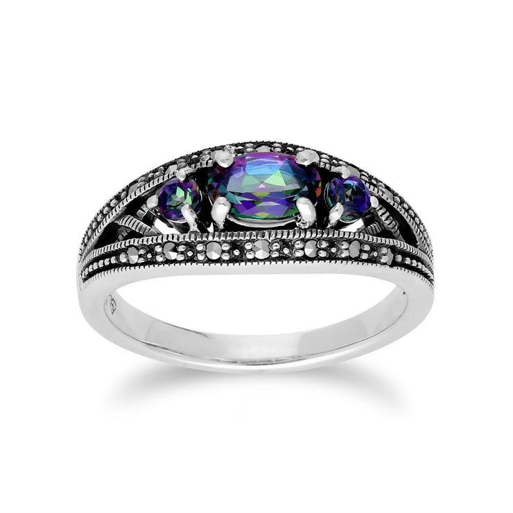 Gemondo Mystique Vert Topaze Bague, Argent Sterling Triple Mystique Vert Topaze & Marcassite Bague - Mystique VERT TOPAZE