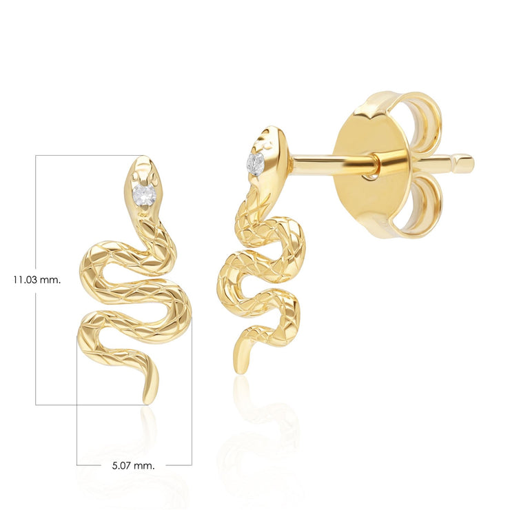 ECFEW™ Boucles d'Oreilles Clou enroulées serpent Diamant en or jaune 9 carats