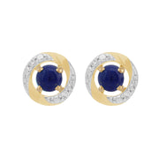 Boucles d'Oreilles Clou Lapis Lazuli Classique Or Jaune 375 et Ear-Jacket Halo Diamant