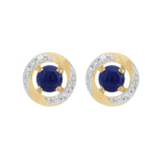 Boucles d'Oreilles Clou Lapis Lazuli Classique Or Jaune 375 et Ear-Jacket Halo Diamant
