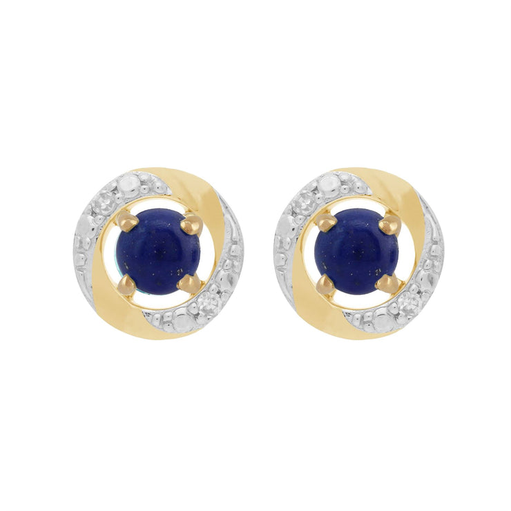 Boucles d'Oreilles Clou Lapis Lazuli Classique Or Jaune 375 et Ear-Jacket Halo Diamant