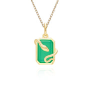 Pendentif Grand Deco Serpent Enroulé en Calcédoine Verte en Argent Doré à l'Or Fin