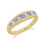 9ct Or Jaune 0.34ct Tanzanite & Bague Demi Éternité Diamant