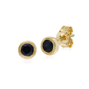 Saphir Boucles D'Oreilles, 9 CT or Jaune Saphir Pierre Unique Rond Milgrain Boucles D'Oreilles