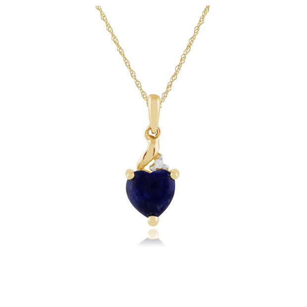 Pendentif Coeur Classique Or Jaune 375 Lapis Lazuli et Diamant