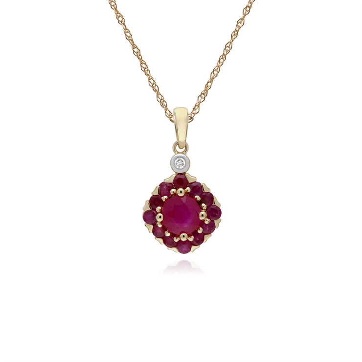 s 9 CT Rubis or Jaune & Diamant Carré Serti Pendentif sur 45cm Chaîne