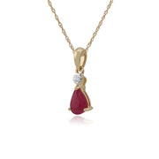 Pendentif Classique Or Jaune 375 Rubis Poire et Diamant