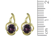 Pendentif et Boucles d'Oreilles Clou Floral Style Art Nouveau Or Jaune 375 Rhodolite et Diamant