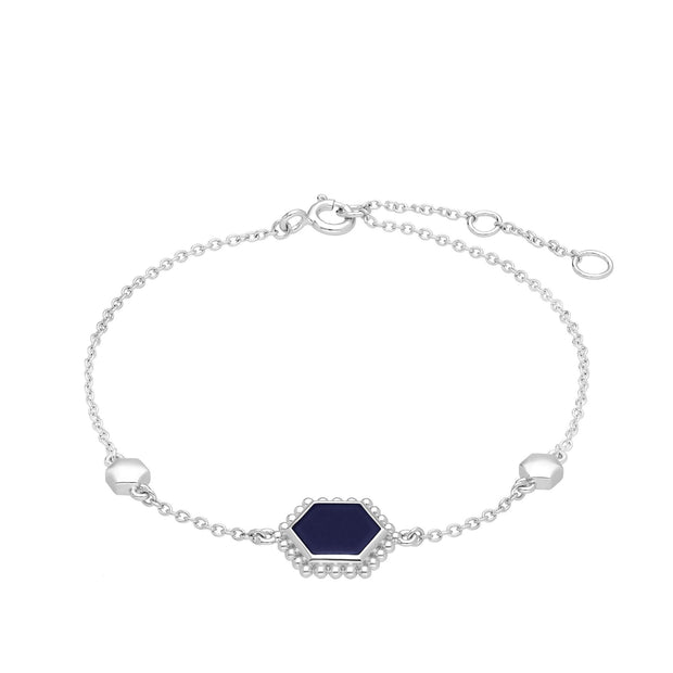 Bracelet Flat Slice Hexagone Argent 925 Lapis Lazuli