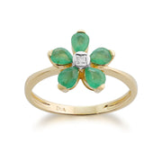 Bague Florale Or Jaune 375 Emeraude et Diamant