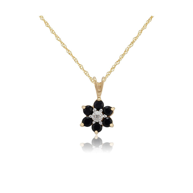 Pendentif Floral Or Jaune 375 Saphir rond et Diamant style Cluster