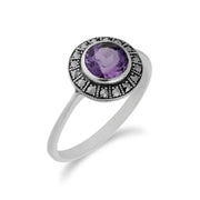 Gemondo Femmes Argent Sterling Rond Amethyst And Marcassite Bague Grappe - Améthyste