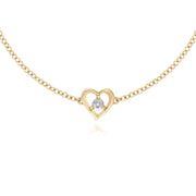 Bracelet de Diamants, 9 CT or Jaune Diamant Rond Pierre Unique Coeur 19cm Bracelet
